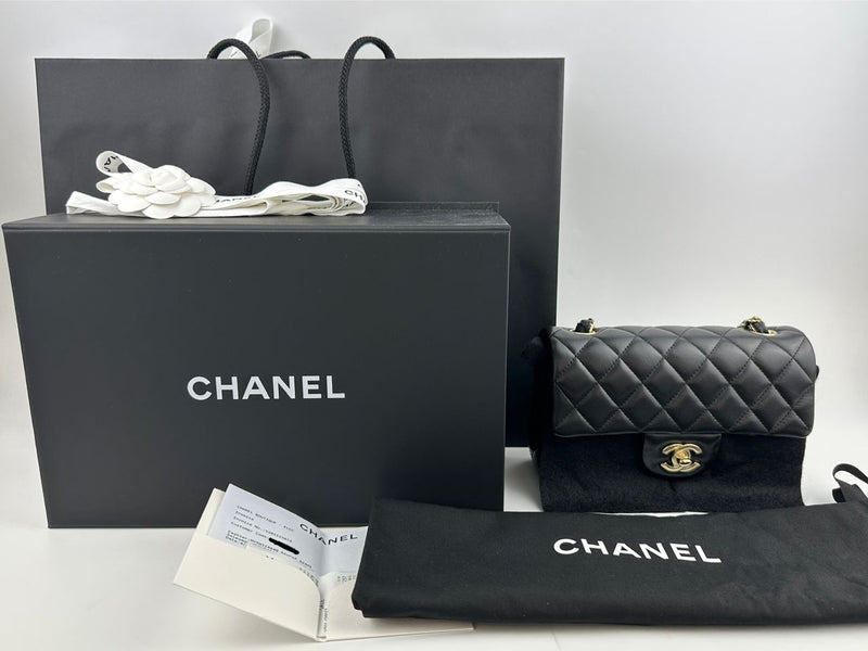 A69900 Mini Rectangular Classic Lambskin Flap Bag in Black LGHW