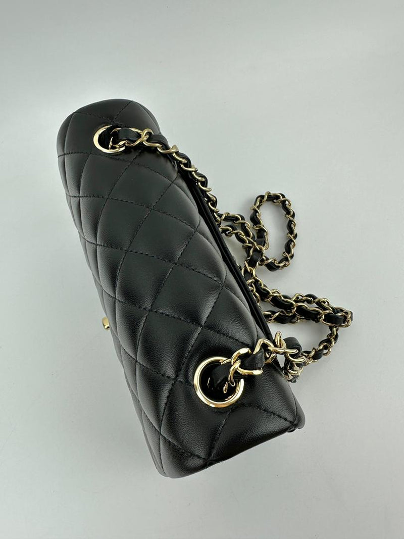 A69900 Mini Rectangular Classic Lambskin Flap Bag in Black LGHW