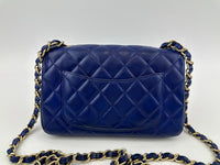 Mini Rectangular Flap in Blue Lambskin GHW