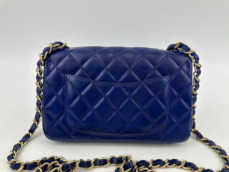 Mini Rectangular Flap in Blue Lambskin GHW