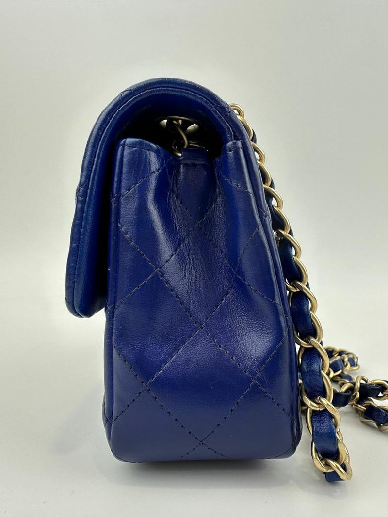 Mini Rectangular Flap in Blue Lambskin GHW