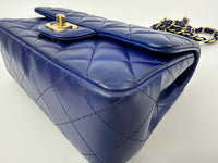 Mini Rectangular Flap in Blue Lambskin GHW