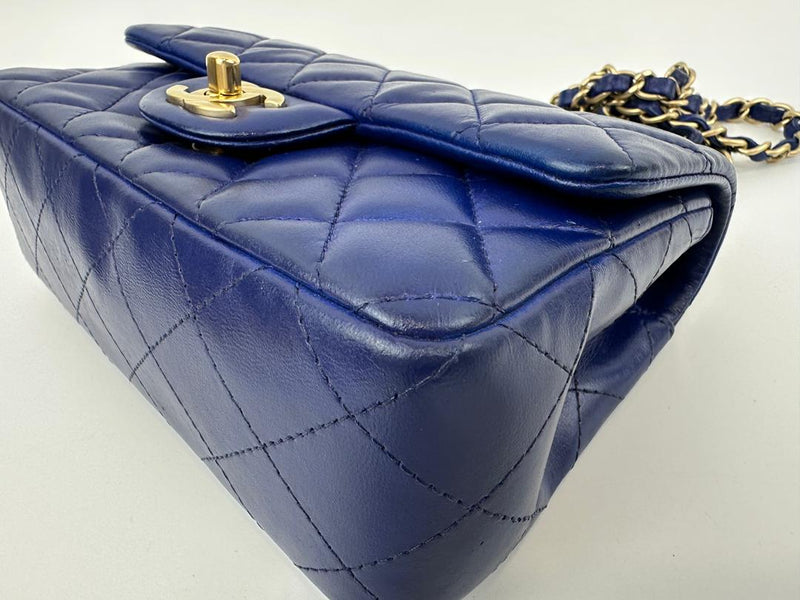 Mini Rectangular Flap in Blue Lambskin GHW