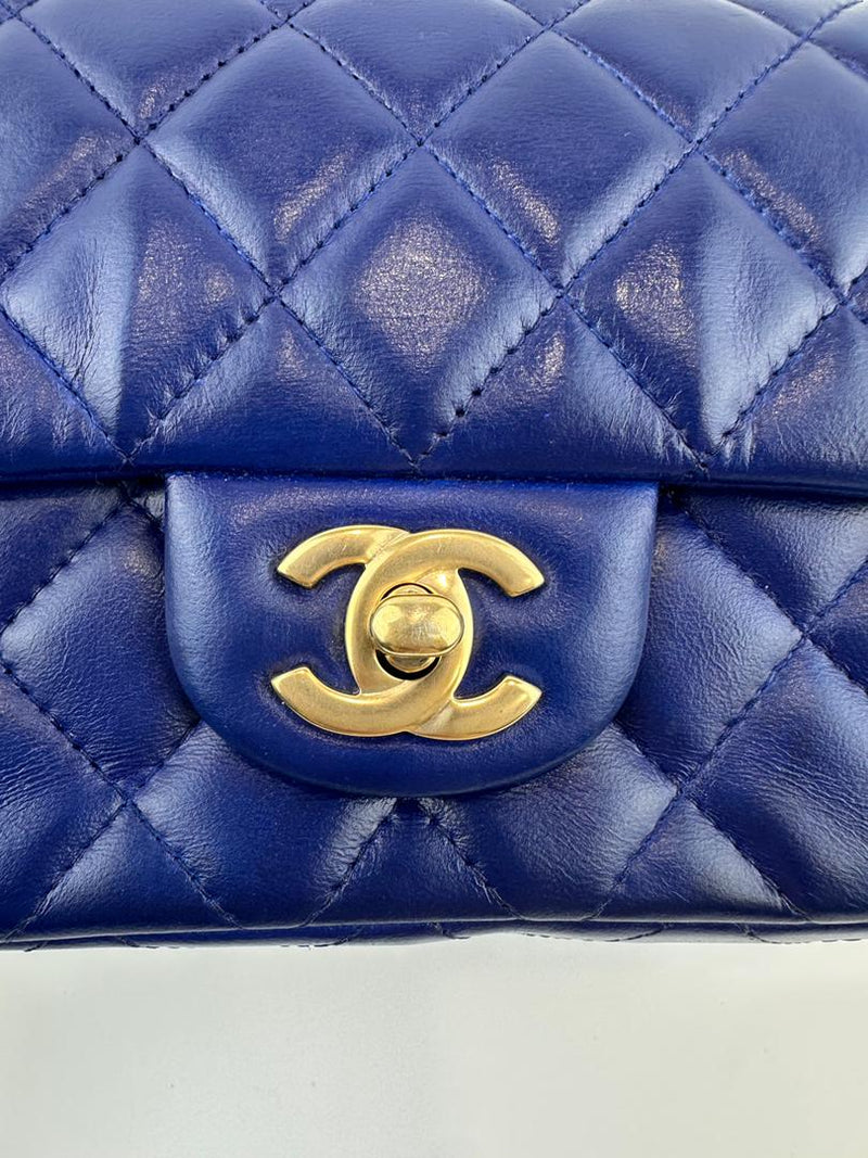 Mini Rectangular Flap in Blue Lambskin GHW