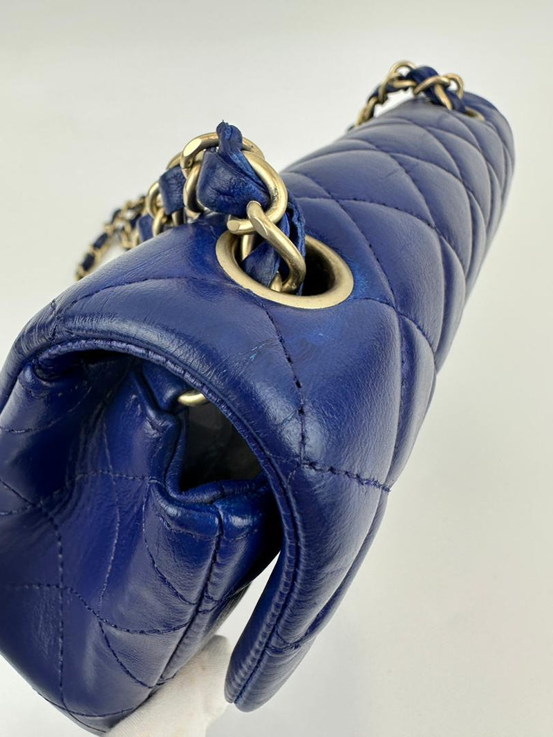 Mini Rectangular Flap in Blue Lambskin GHW