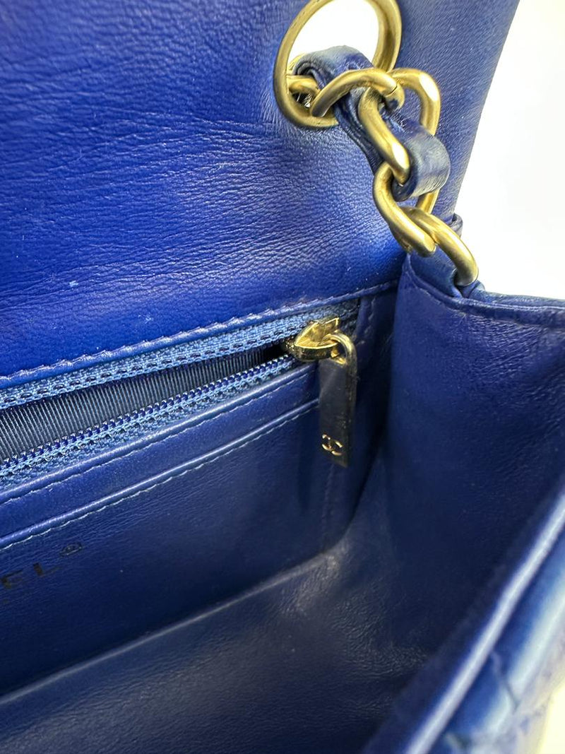 Mini Rectangular Flap in Blue Lambskin GHW