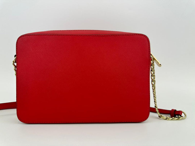 Red Saffiano Leather Jet Set Camera Crossbody Bag