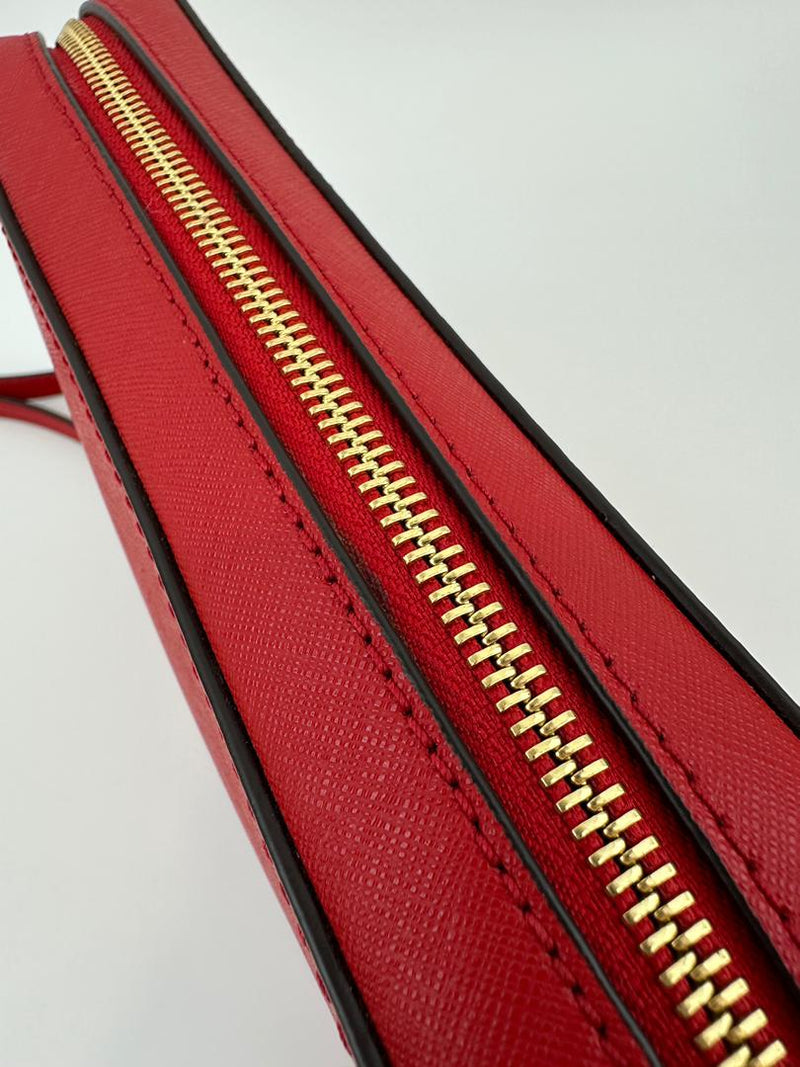 Red Saffiano Leather Jet Set Camera Crossbody Bag