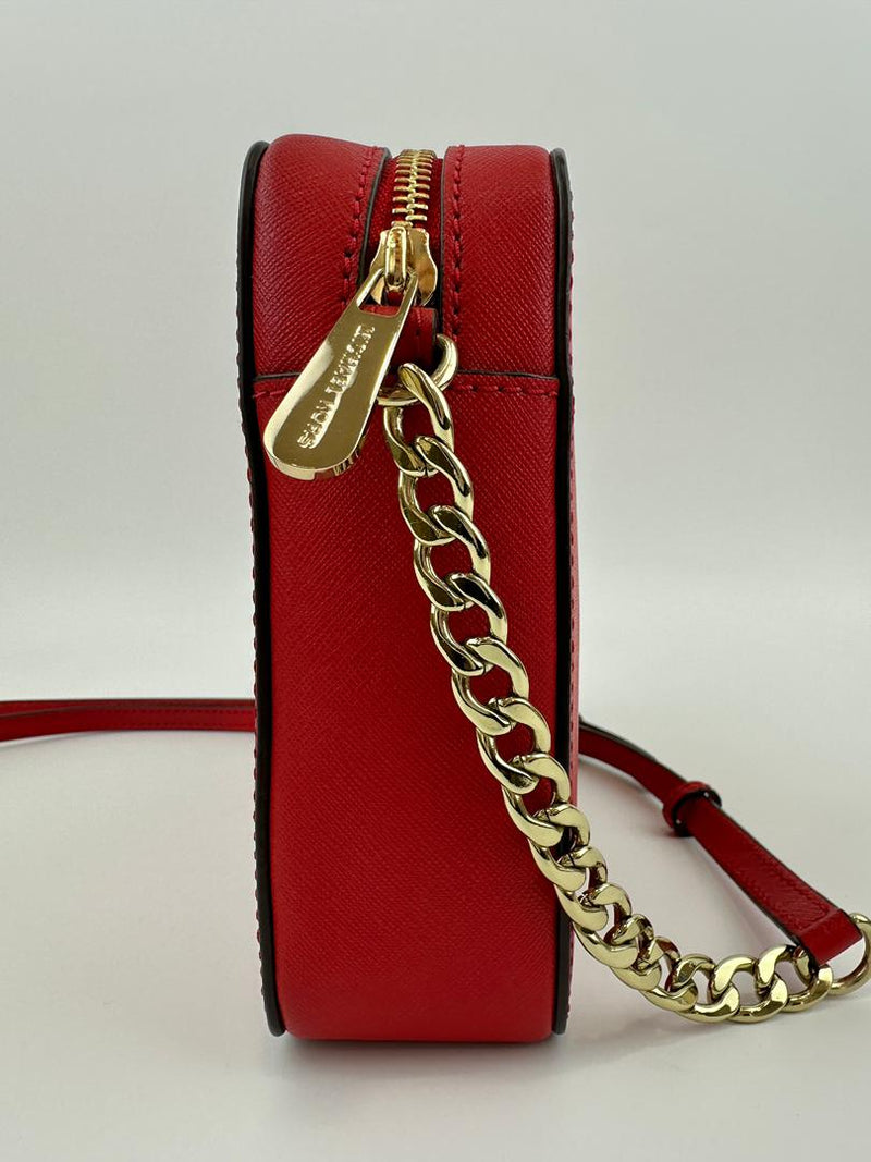 Red Saffiano Leather Jet Set Camera Crossbody Bag