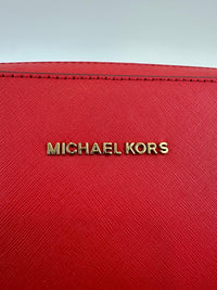 Red Saffiano Leather Jet Set Camera Crossbody Bag