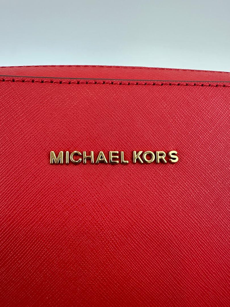 Red Saffiano Leather Jet Set Camera Crossbody Bag