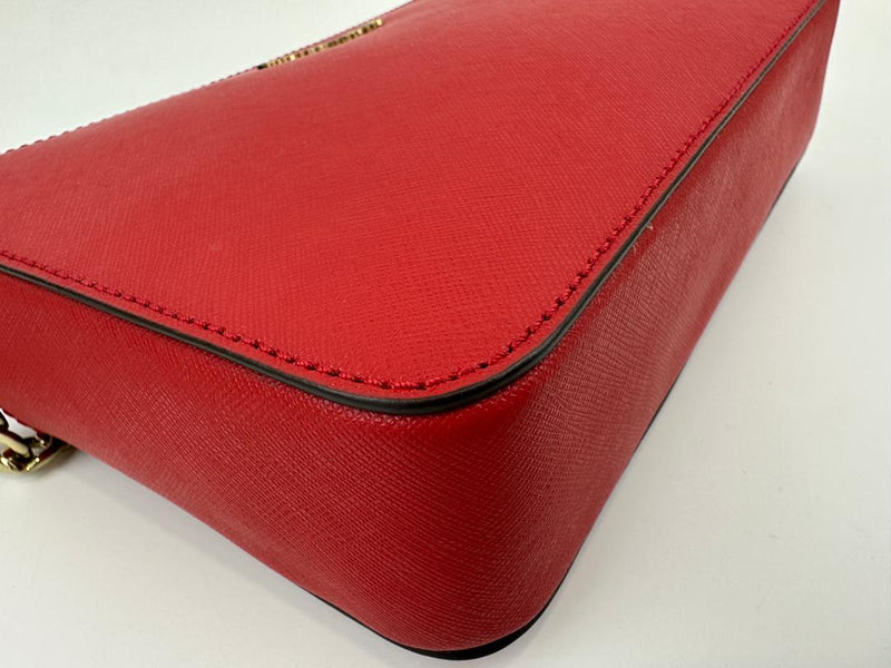 Red Saffiano Leather Jet Set Camera Crossbody Bag