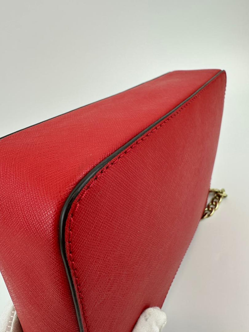 Red Saffiano Leather Jet Set Camera Crossbody Bag