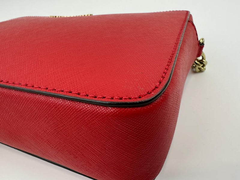 Red Saffiano Leather Jet Set Camera Crossbody Bag