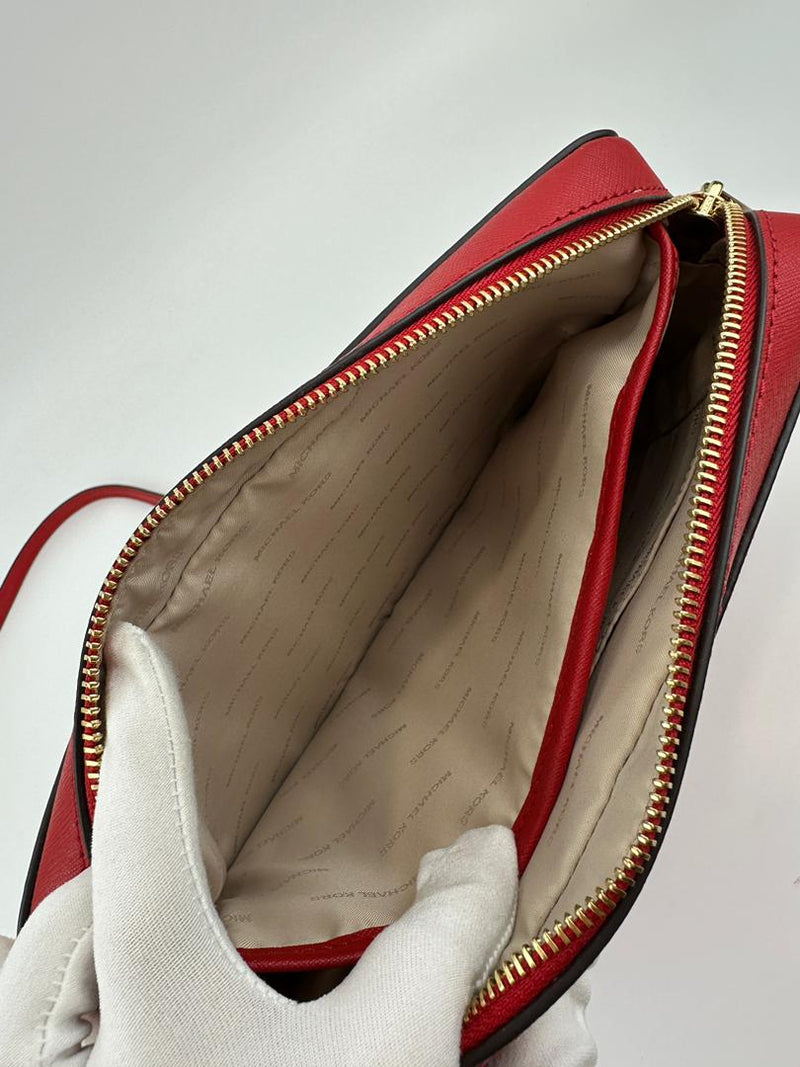 Red Saffiano Leather Jet Set Camera Crossbody Bag