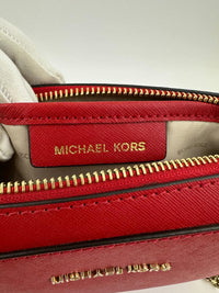 Red Saffiano Leather Jet Set Camera Crossbody Bag