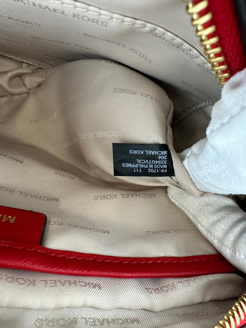 Red Saffiano Leather Jet Set Camera Crossbody Bag