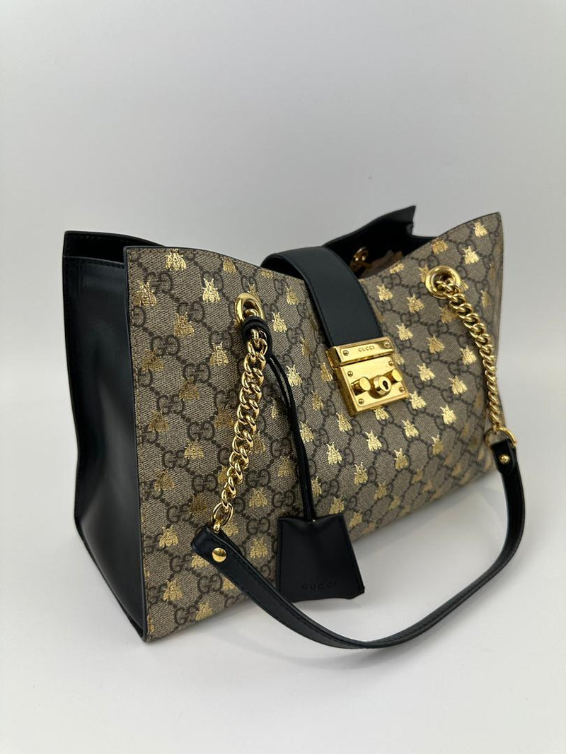 GG Supreme Monogram Bees Medium Padlock Tote