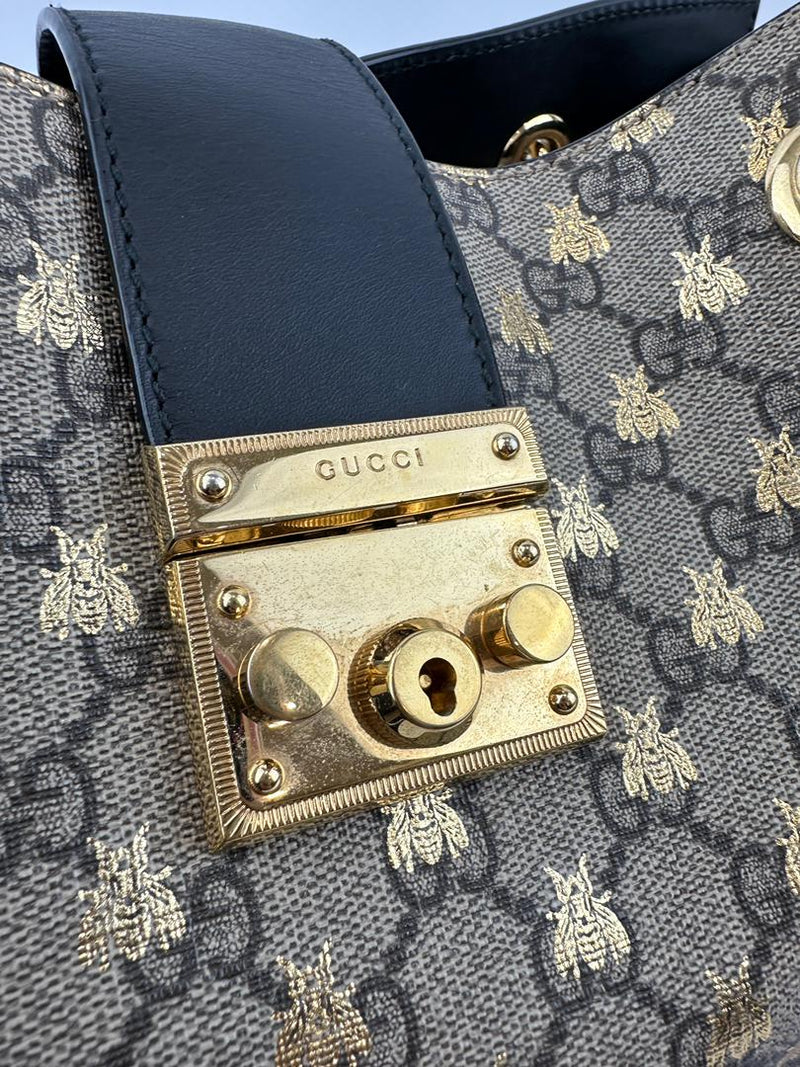 GG Supreme Monogram Bees Medium Padlock Tote
