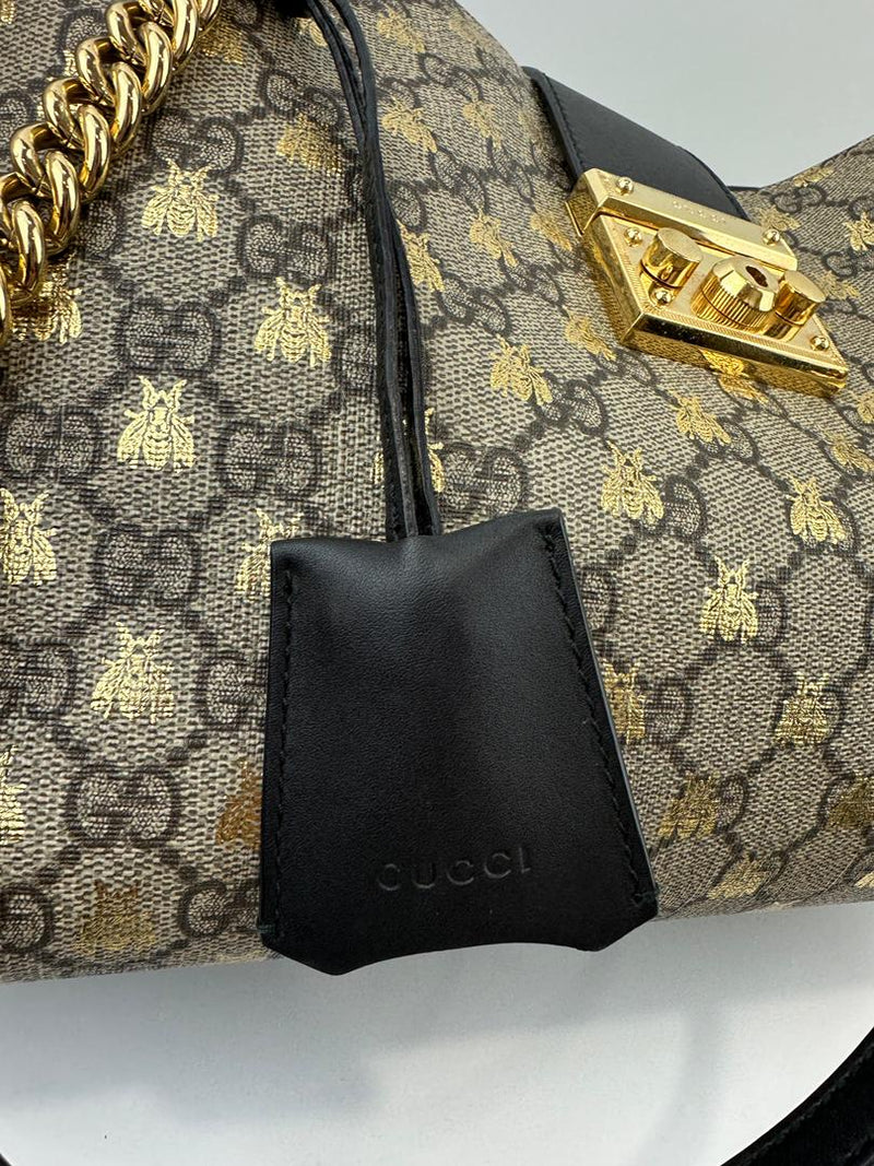 GG Supreme Monogram Bees Medium Padlock Tote