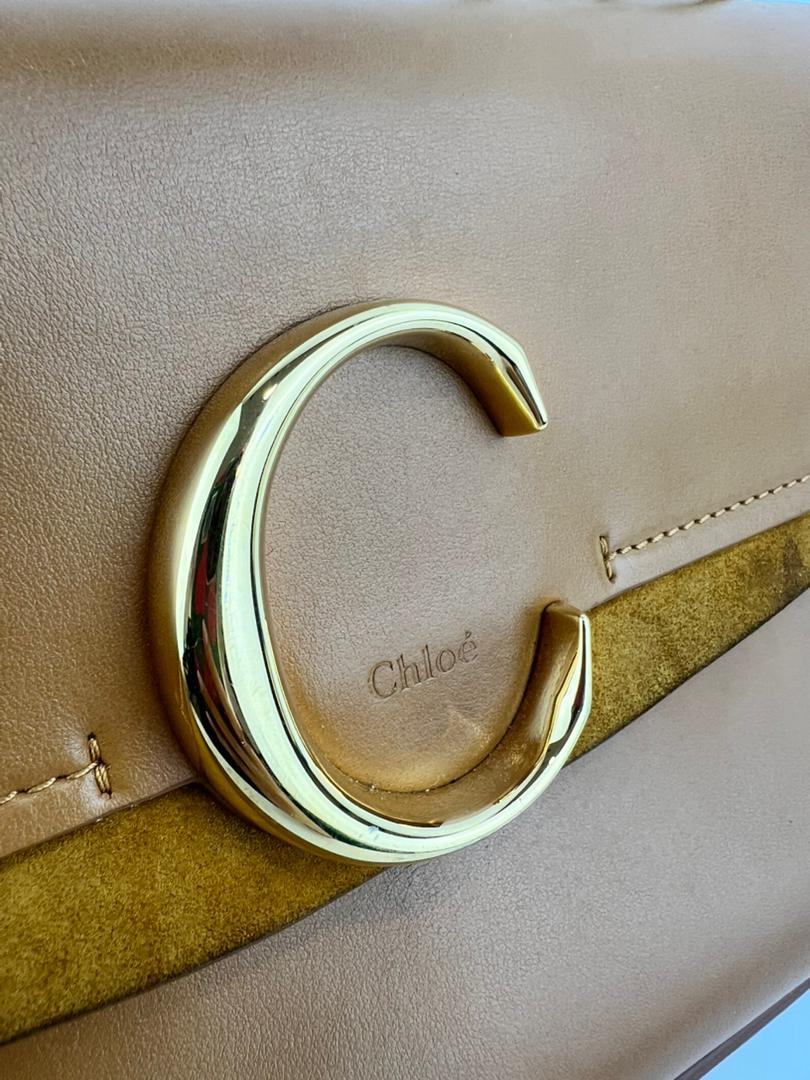 C Tan Calfskin Shoulder Bag