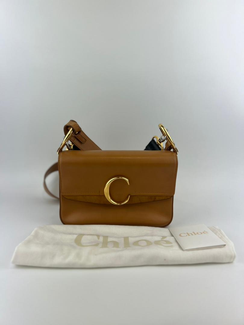 C Tan Calfskin Shoulder Bag