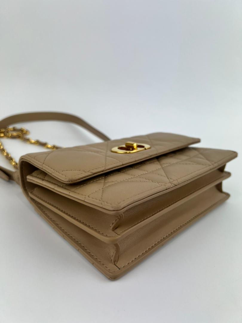 Miss Caro Mini Powder Beige Macrocannage Lambskin Bag