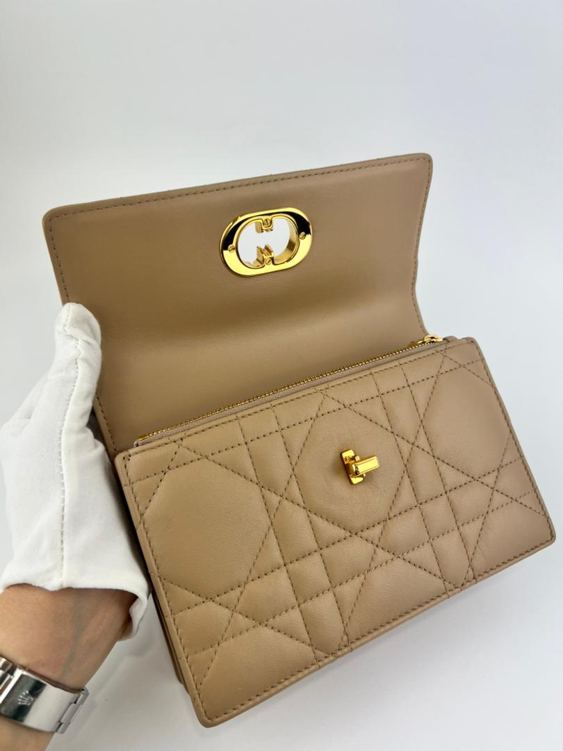 Miss Caro Mini Powder Beige Macrocannage Lambskin Bag