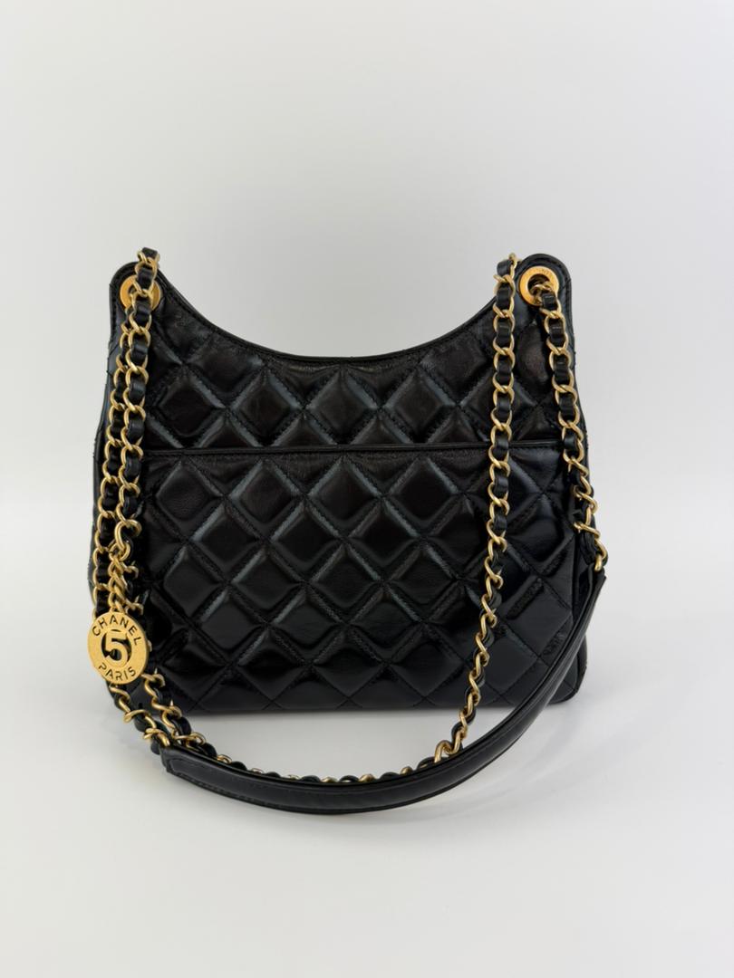 Medium Quilted Wavy CC Hobo Black Patent Aged Calfskin GHW - Glampot