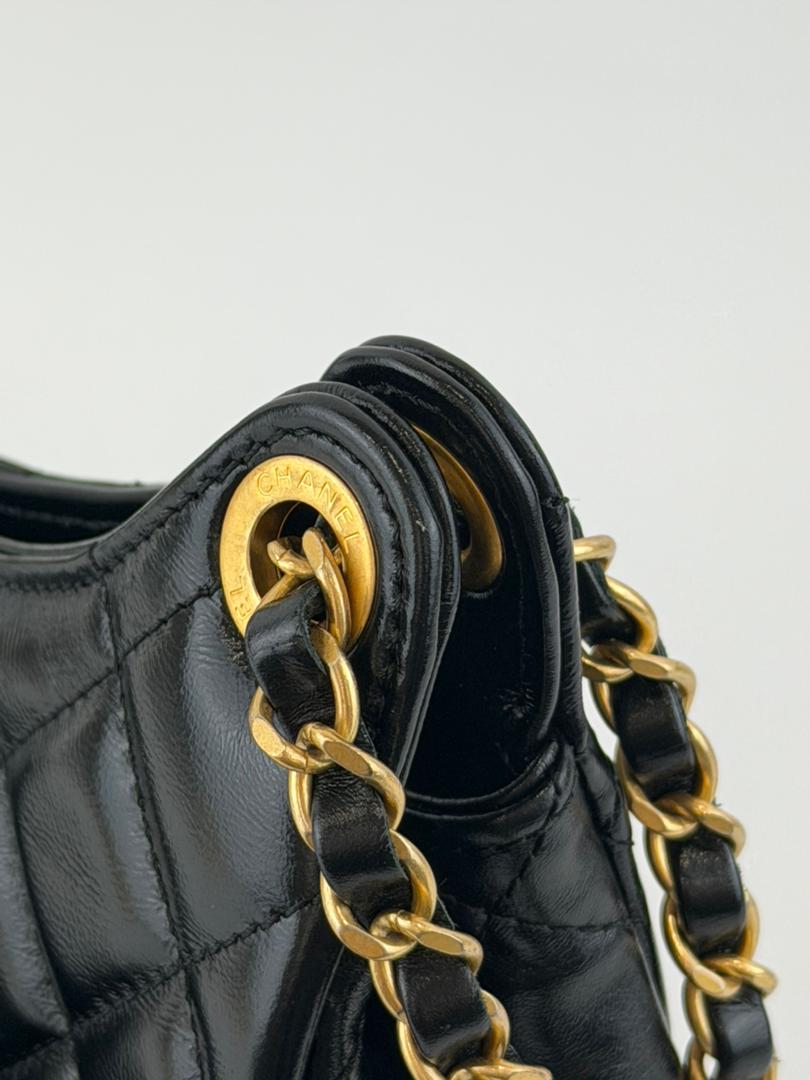 Medium Quilted Wavy CC Hobo Black Patent Aged Calfskin GHW - Glampot