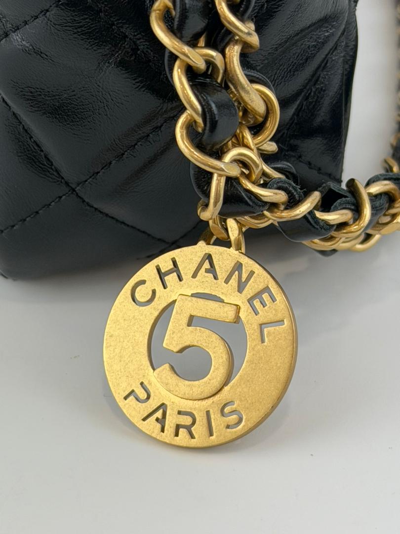 Medium Quilted Wavy CC Hobo Black Patent Aged Calfskin GHW - Glampot