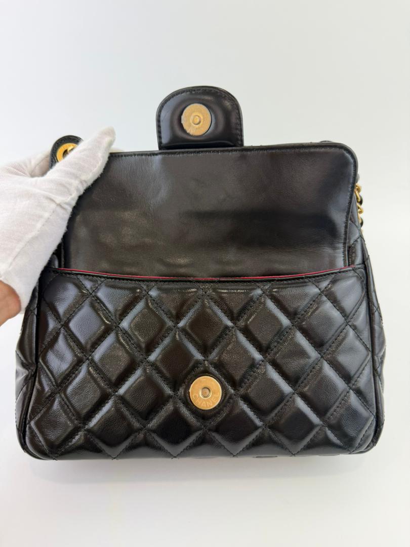 Medium Quilted Wavy CC Hobo Black Patent Aged Calfskin GHW - Glampot