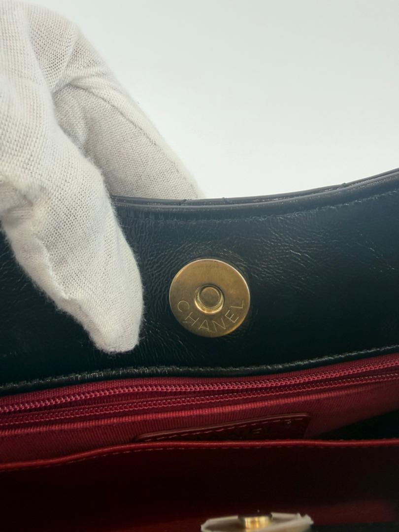 Medium Quilted Wavy CC Hobo Black Patent Aged Calfskin GHW - Glampot