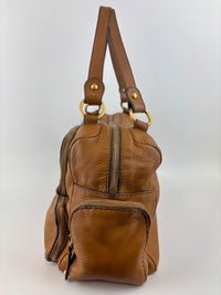 T Bag Media Satchel Brown Leather