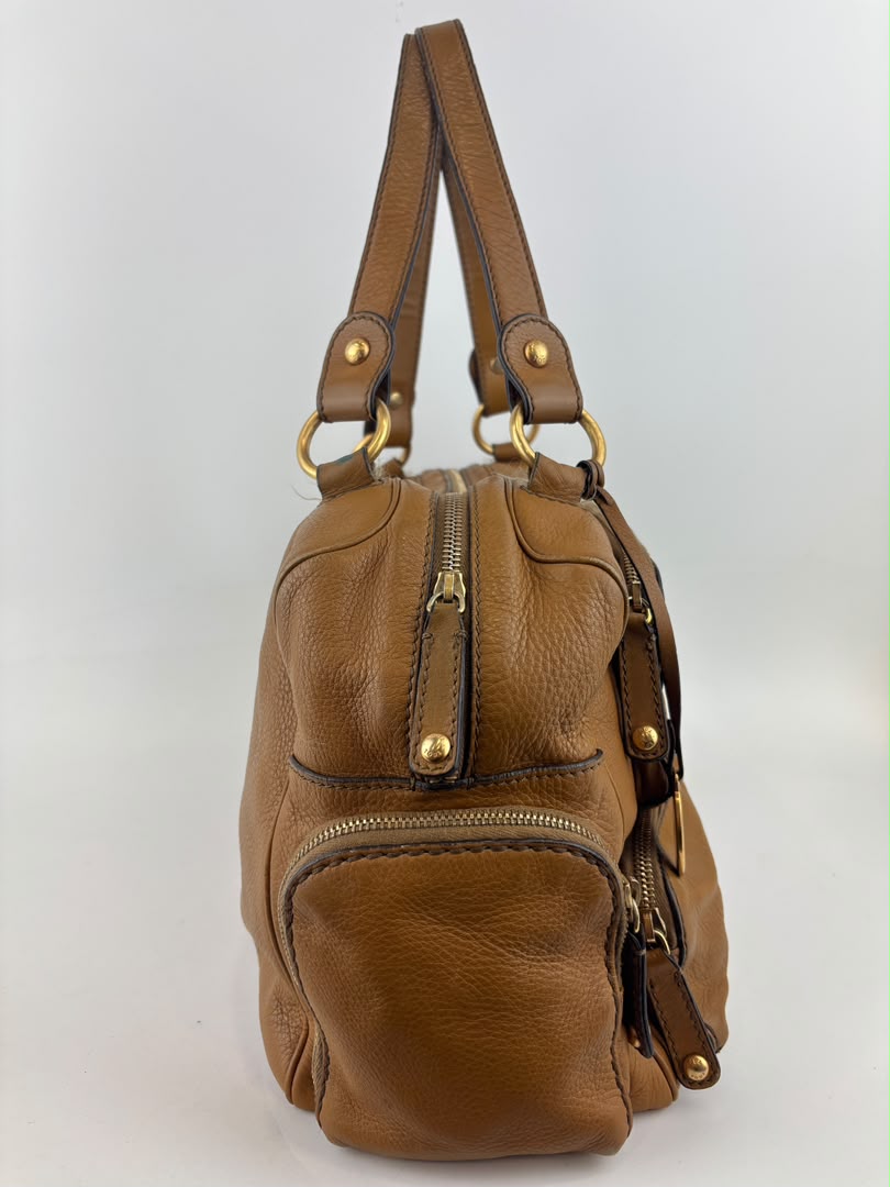 T Bag Media Satchel Brown Leather