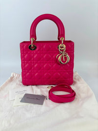 Lady Dior Medium Fuchsia Pink Cannage Lambskin GHW