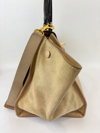 Medium Trapeze Top Handle Bag in Beige / Black Leather and Suede