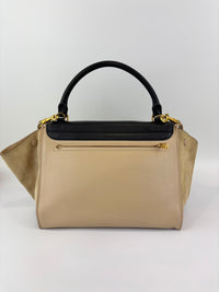 Medium Trapeze Top Handle Bag in Beige / Black Leather and Suede