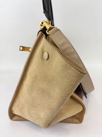 Medium Trapeze Top Handle Bag in Beige / Black Leather and Suede