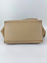 Medium Trapeze Top Handle Bag in Beige / Black Leather and Suede
