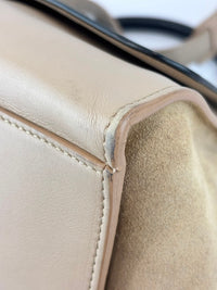 Medium Trapeze Top Handle Bag in Beige / Black Leather and Suede