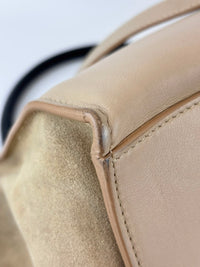 Medium Trapeze Top Handle Bag in Beige / Black Leather and Suede