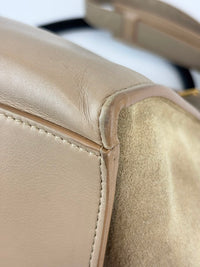 Medium Trapeze Top Handle Bag in Beige / Black Leather and Suede