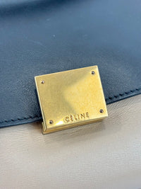 Medium Trapeze Top Handle Bag in Beige / Black Leather and Suede