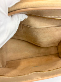 Medium Trapeze Top Handle Bag in Beige / Black Leather and Suede