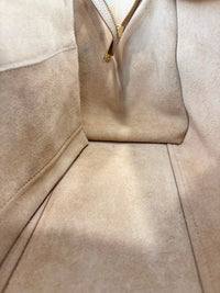 Medium Trapeze Top Handle Bag in Beige / Black Leather and Suede