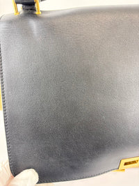 Medium Trapeze Top Handle Bag in Beige / Black Leather and Suede
