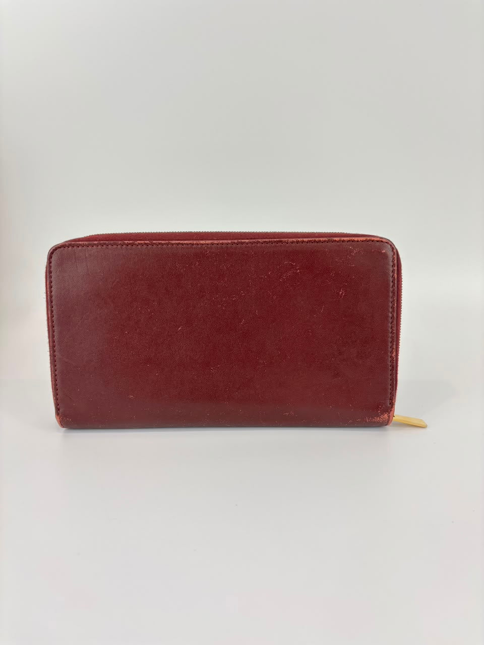Large Zipped Multifunction Wallet in Burgundy Smooth Calfskin