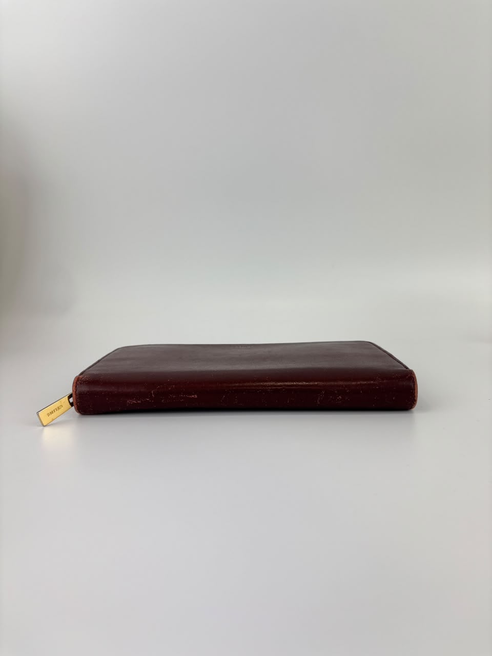 Large Zipped Multifunction Wallet in Burgundy Smooth Calfskin