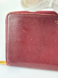 Large Zipped Multifunction Wallet in Burgundy Smooth Calfskin